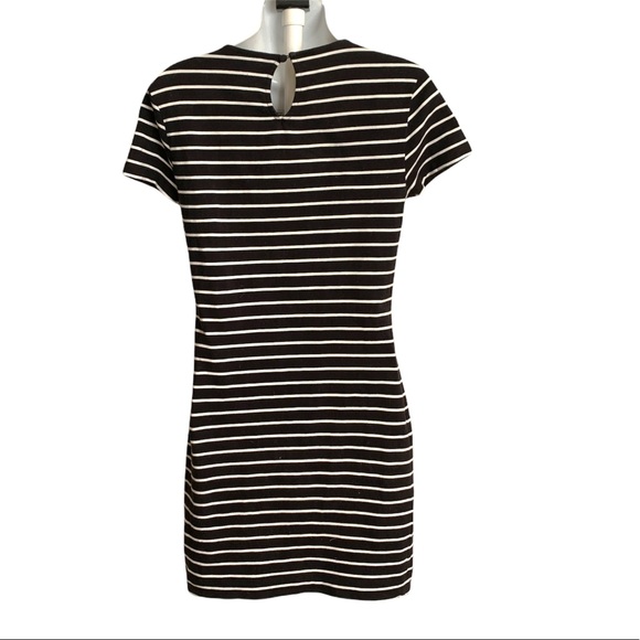 T-Shirt Dress Body Con Short Sleeve Crew Neck black and white stripe Size S - Picture 4 of 5